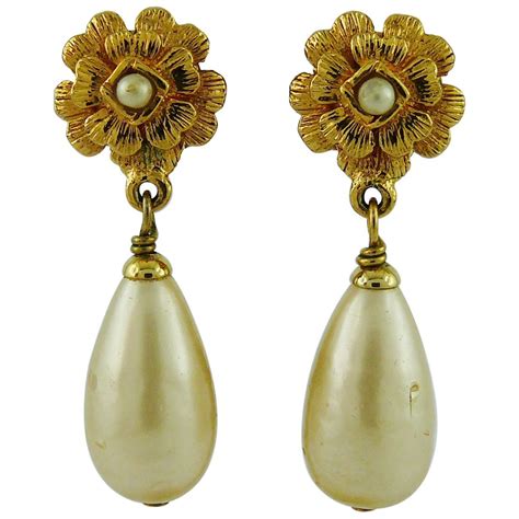 chanel earings with pearl|vintage chanel pearl drop earrings.